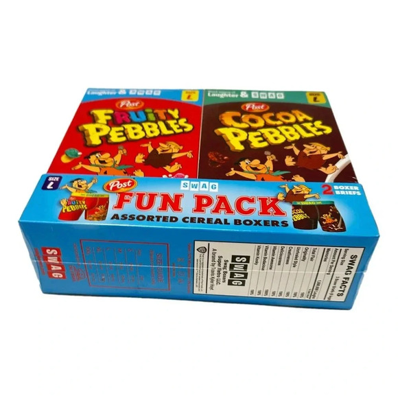 Post Cereal SWAG Mens  Boxers L Cocoa Pebbles Fruity Pebbles 2 Pairs New in Box - Picture 2 of 8